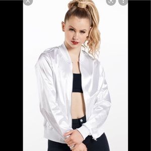 Balera Dancewear White Satin Bomber Jacket Size Large Child